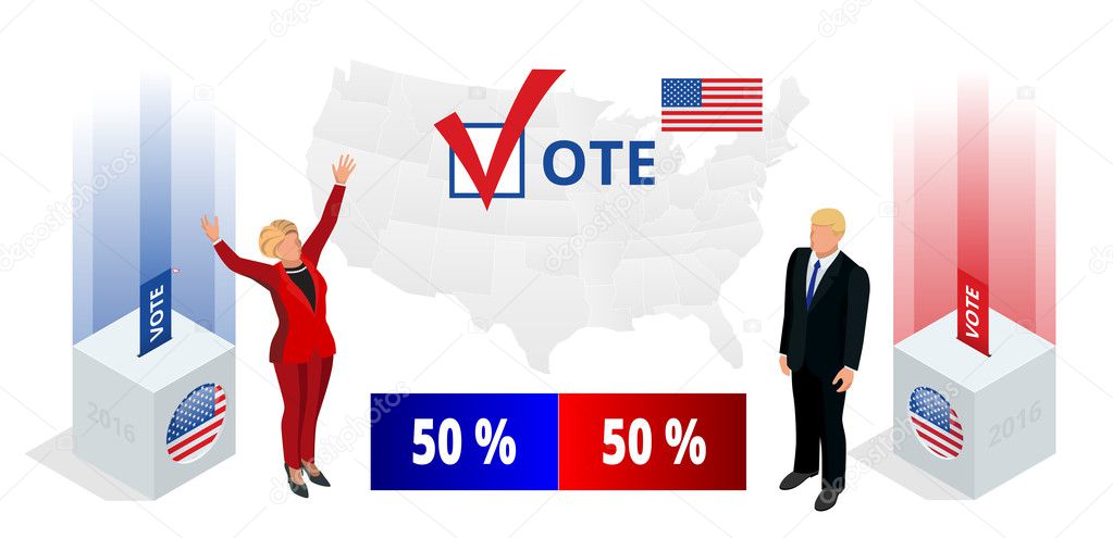 Us Election 2016 infographic Democrat Republican convention hall. Party presidential debate endorsement.