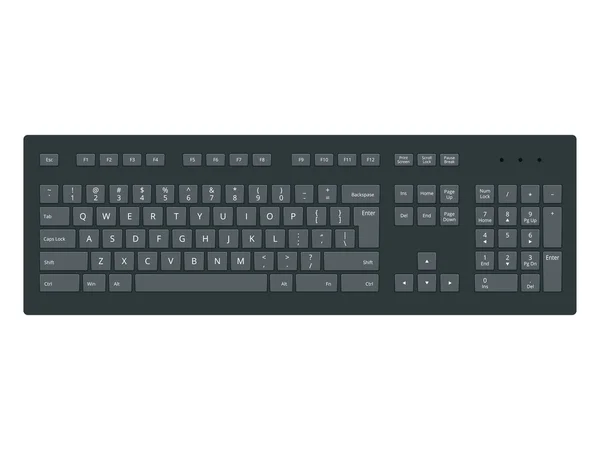 Black laptop, computer keyboard vector template isolated on white background. Illustration of control panel for pc. — Stock Vector