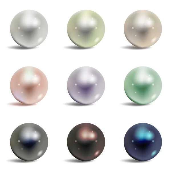 Pearl realistic set isolated on white background.Precious pearl in sphere form. Pearl is luxury glossy stone illustration — Stock Vector