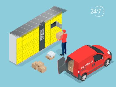 İzometrik parsel teslim dolap. Self-Servis. Hızlı teslimat. Bu hizmet eve teslim online alışveriş için bir alternatif sunuyor.