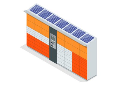 İzometrik parsel teslim dolap. Self-Servis. Hızlı teslimat. Bu hizmet eve teslim online alışveriş için bir alternatif sunuyor.