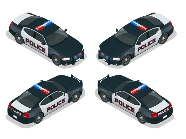 Macchina della polizia americana moderna. Set di icone isometriche 3d piatte per il trasporto urbano di alta qualità. Auto della polizia isometrica — Vettoriale Stock