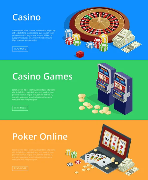 Παιχνίδια καζίνο στο διαδίκτυο έννοιες μοντέρνα επίπεδη σχεδίαση για πανό για το διαδίκτυο — Διανυσματικό Αρχείο