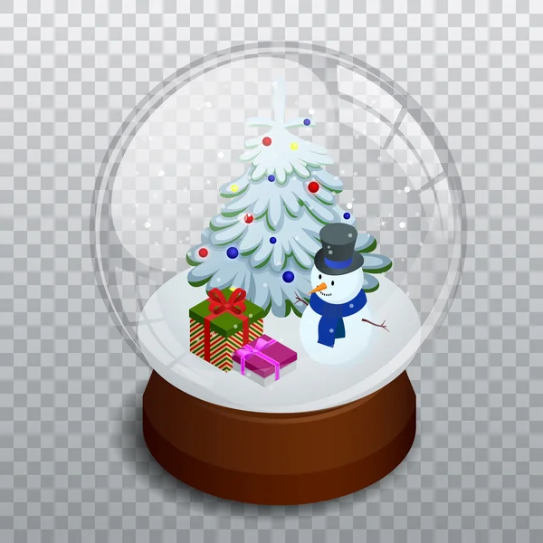 Isométrico Feliz Navidad bola de vidrio transparente — Vector de stock