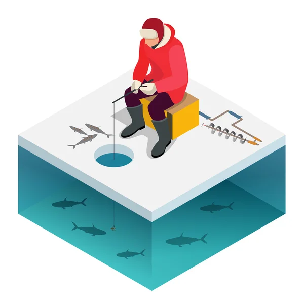 Man ice fishing on a lake in winter — Stock Illustration Man ice fishing on a lake in winter Stock Illustration