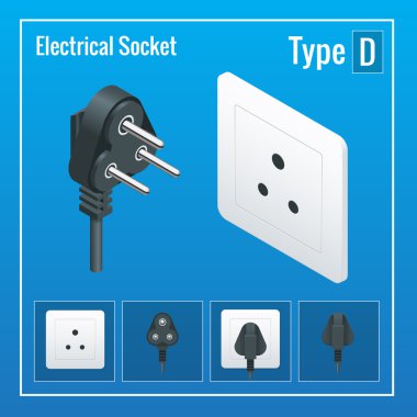 İzometrik anahtarları ve yuva ayarlayın. Türü ö. Ac güç gerçekçi illüstrasyon yuva. Elektrik prizi ve izole soket. Fişi soketi.