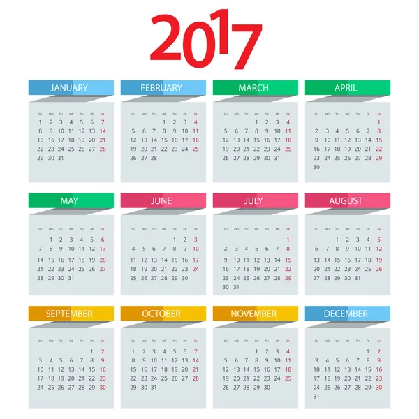 Calendario 2017. Plantilla de papelería de diseño vectorial . — Vector de stock