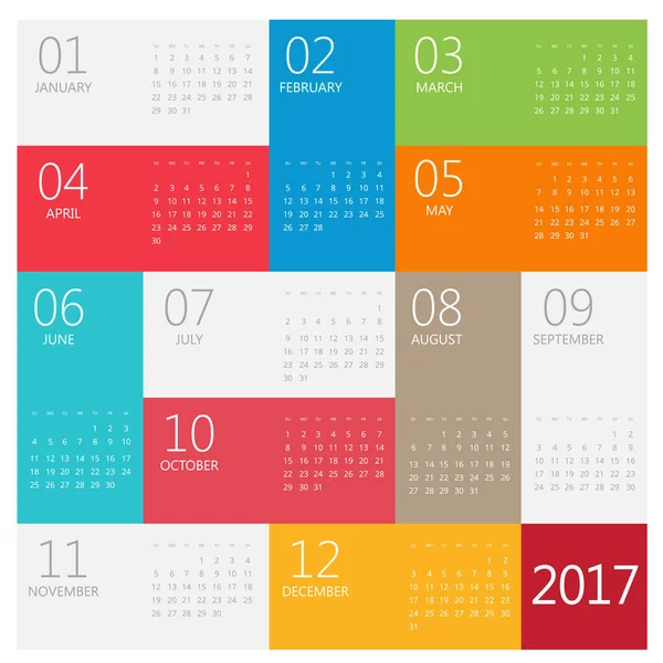 Calendar 2017. Vector design stationery template. — Stock Vector