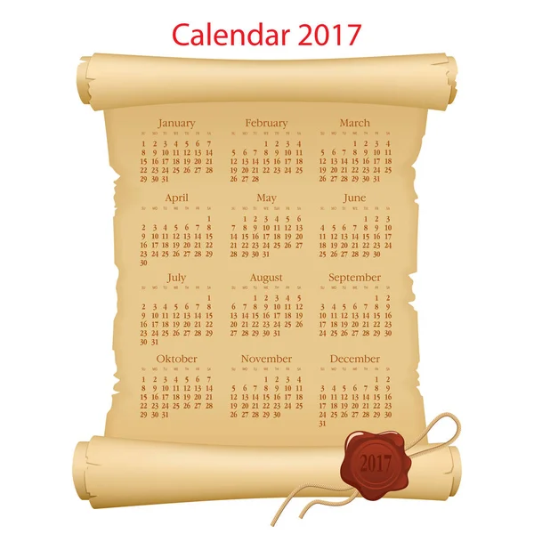 Kalender op perkament rol — Stockvector