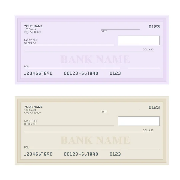 Cheque bancario con diseño moderno. Ilustración plana Chequera sobre fondo de color. Cheque bancario con pluma. Concepto ilustración pago, pago, compra . — Archivo Imágenes Vectoriales