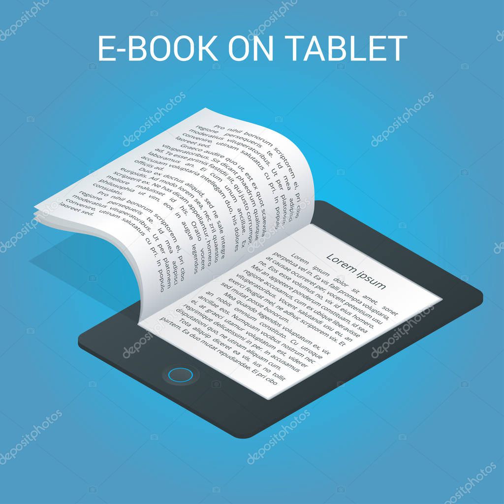 Isometric E-book concept. University Computer Classroom. Online Education and Library with Students. Flat vector 3d illustration