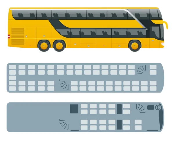 Isometric Double Decker Bus or intercity and plan of seating arrangements. Urban transport. For infographics and design games. — Stock Vector