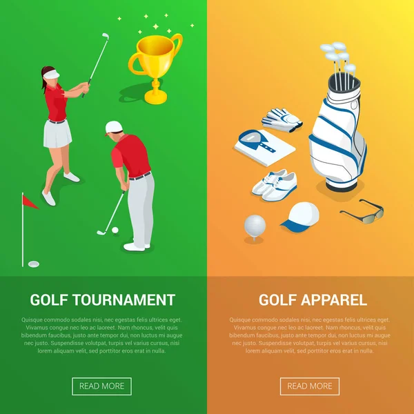 Verticale banners van de golfclub met golftoernooi en kleding, championship. Platte vectorillustratie voor website of flayers. — Stockvector