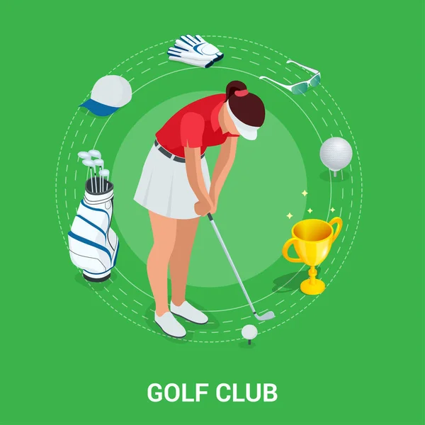 ゴルフ クラブのコンセプトです。等尺性ゴルファーやアパレル。スポーツ デザイン要素. — ストックベクタ