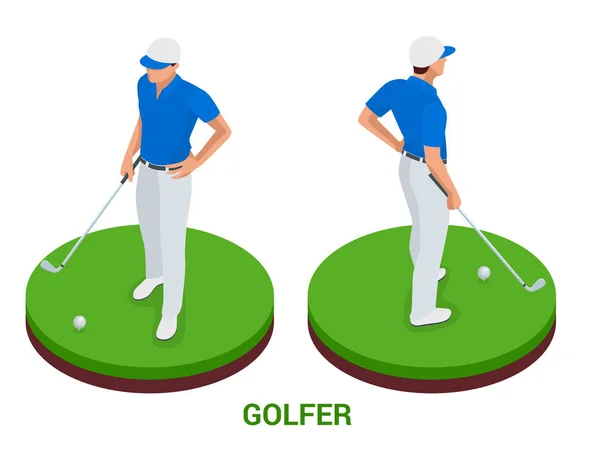 골프 클럽 개념입니다. 아이소메트릭 골퍼 그리고 의류입니다. 스포츠 디자인 요소. — 스톡 벡터