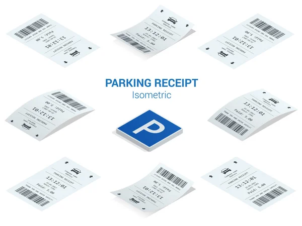 Ensemble isométrique de tickets de parking. Icône d'illustration plate pour web — Image vectorielle