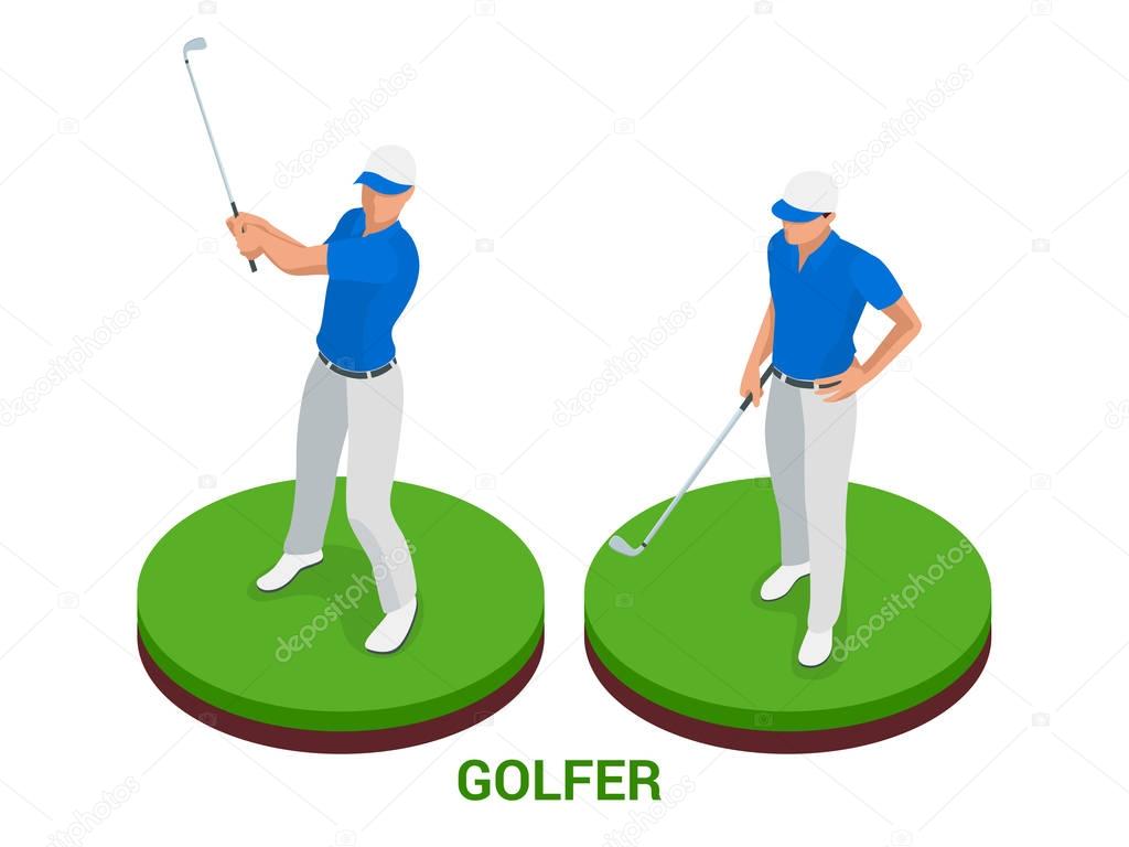 Isometric golfer. Sport design elements.
