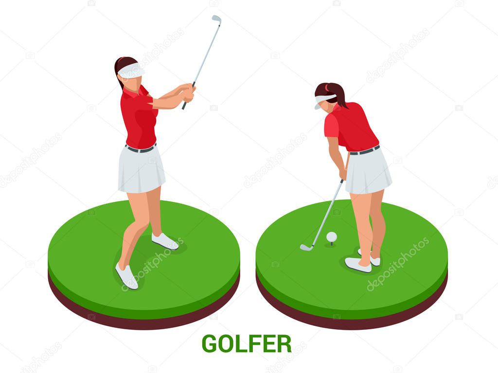 Isometric golfer. Sport design elements.