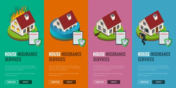 House insurance business service isometric icons template. Vector illustration. Can be used for workflow layout, banner, diagram, number options, web design, timeline, infographics. — Stock Vector