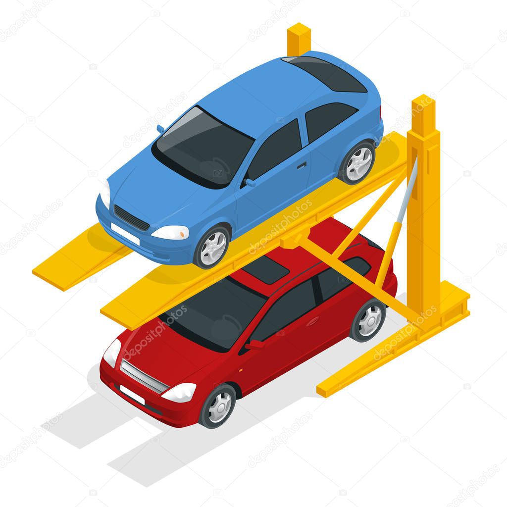 Isometric Hydraulic lifts for the car in the underground parking.