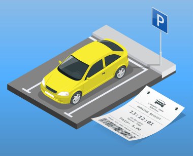 Isometric vector illustration Car in the parking lot and Parking tickets. Flat illustration icon for web. Urban transport. parking space clipart