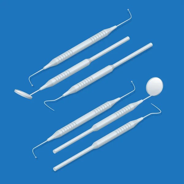 Instrumento estomatológico en la clínica odontológica. Instrumentos dentales y médicos 3d vector ilustración — Vector de stock
