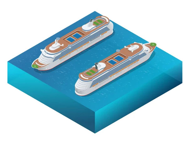 Lyxiga kryssningsfartyg. En modern liner är i ett hav. Platt 3d vektor isometrisk illustration — Stock vektor