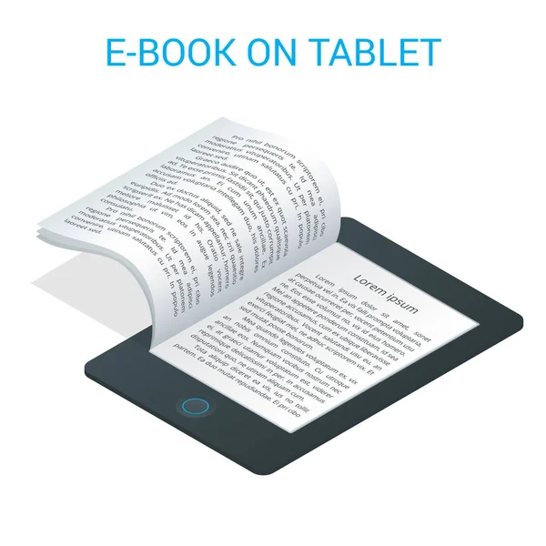 Isometrisk E-bok koncept. Universitet datasal. Online utbildning och bibliotek med studenter. Platt 3d illustration — Stockfoto