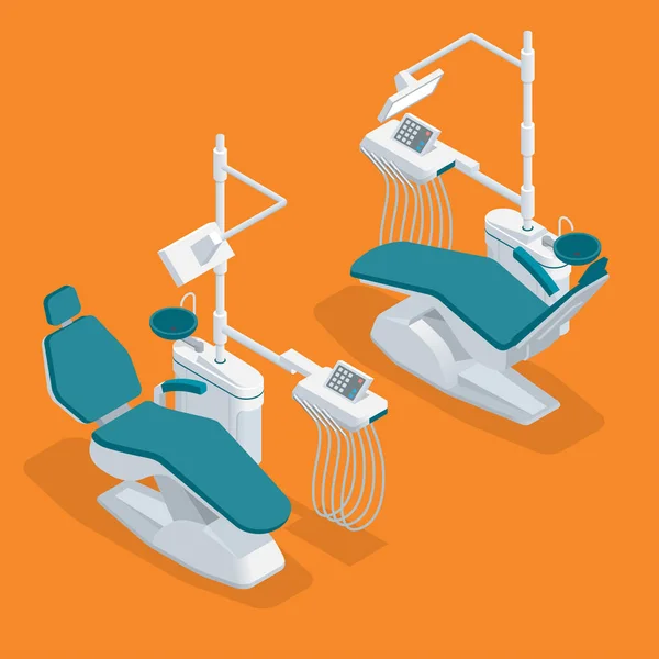 Chaise dentiste moderne isométrique isolée. Équipement dans l'armoire dentaire. Pratique dentaire moderne . — Image vectorielle