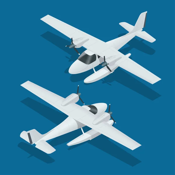 Isometric plane hydro aircraft. Air transportation infographics, vector illustration.