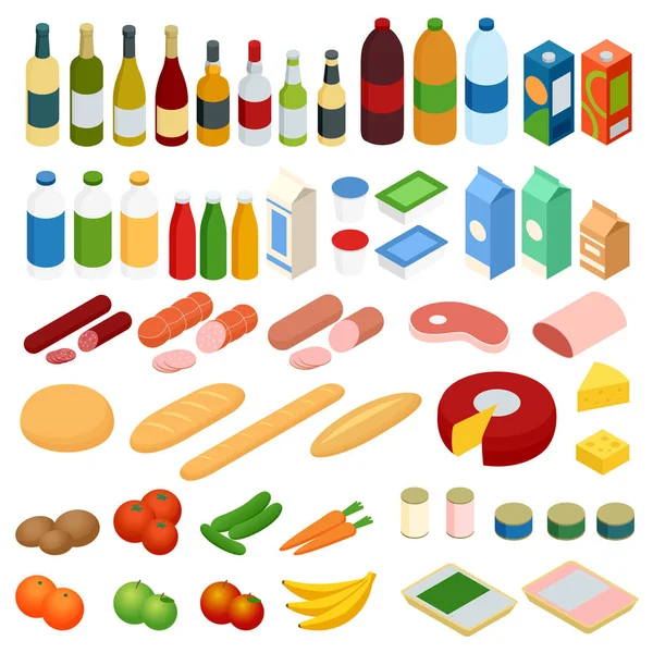 Isometrisk stora uppsättning av livsmedlet. Vector mat ikoner anger. — Stock vektor