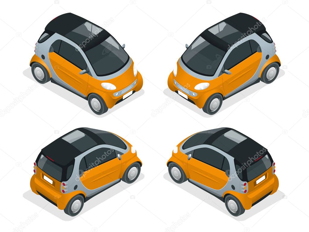 Isometric Hybrid Car. City car isolated on white background. Vector compact smart car. Vehicles isolated.