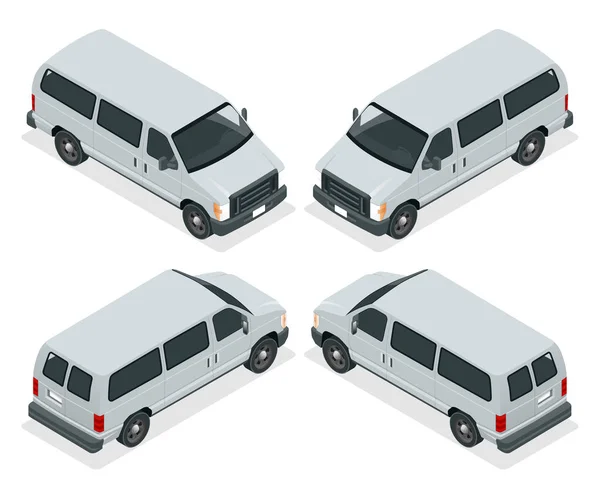 Die Ikonen der kommerziellen Transporter stehen isoliert auf weißem Hintergrund. flache 3D isometrische Illustration. für Infografik und Design — Stockvektor