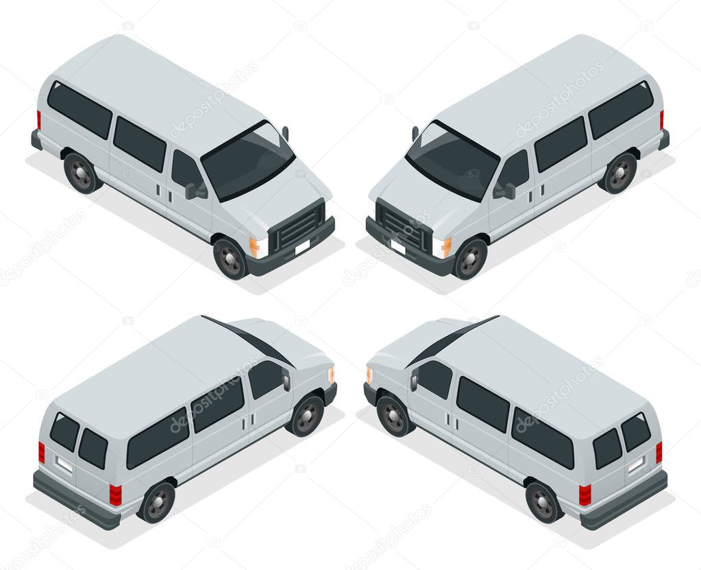 Commercial van icons set isolated on a white background. Flat 3d isometric illustration. For infographics and design
