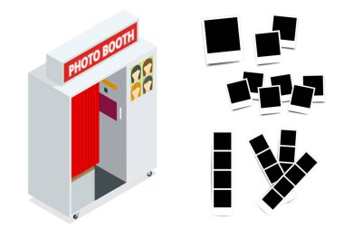 Isometric Compact Photo Booth and Photo frames. Flat 3d isometric illustration. For infographics and design games. Photorealistic and Template photo design. clipart