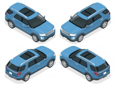 Off-Road araç yazmak. Modern VIP taşıma. 3D izometrik vektör çizim düz. İçin Infographics ve Tasarım oyunları.