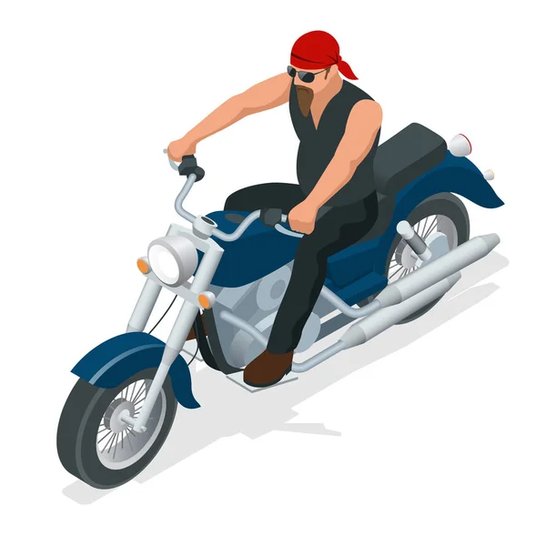 Biker isométrico em uma motocicleta na estrada. O conceito de liberdade e viagens . —  Vetores de Stock