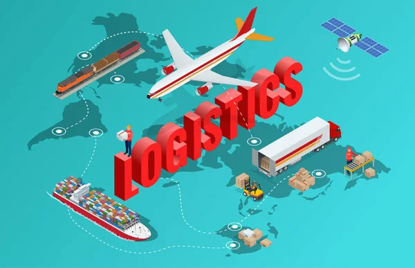 Δίκτυο Global logistics επίπεδη απεικόνιση 3d ισομετρική διάνυσμα σύνολο εναέριο φορτίο φορτηγό σιδηροδρομικές μεταφορές θαλάσσιων αποστολής On-time παράδοση οχήματα σχεδιασμένα για να μεταφέρουν μεγάλους αριθμούς Κίνα φορτίου — Διανυσματικό Αρχείο