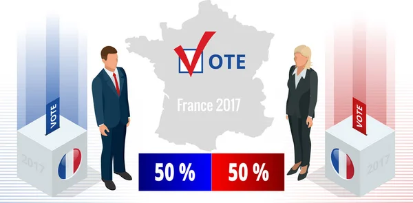 Wybory prezydenckie w 2017 we Francji, z przodu urny. — Wektor stockowy