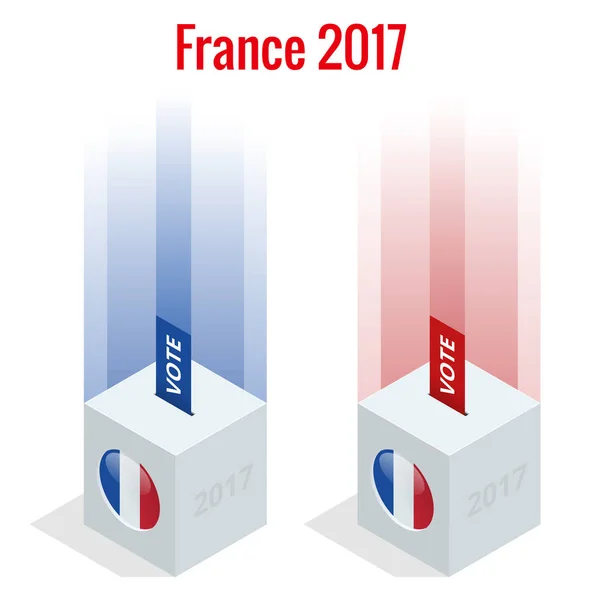 Wybory prezydenckie w 2017 we Francji, z przodu urny. — Wektor stockowy