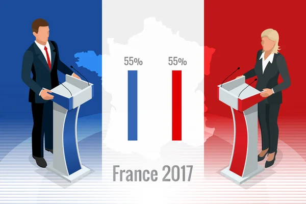 Wybory prezydenckie w 2017 we Francji, z przodu urny. — Wektor stockowy