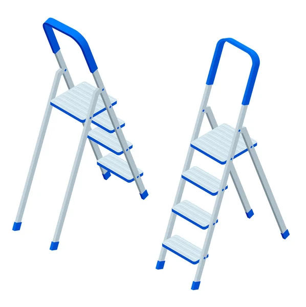 Isometric vector stepladder isolated on white. Aluminum ladder. Ladder for workers, painters, engineers, repairman — Stock Vector