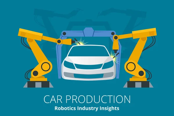 Személygépkocsi-gyártó vagy autó gyártás fogalma. Robotika ipar betekintést. — Stock Vector