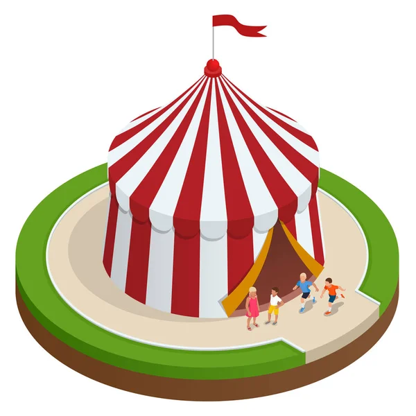 Isométrica tienda de circo y niños. Ilustración vectorial — Vector de stock