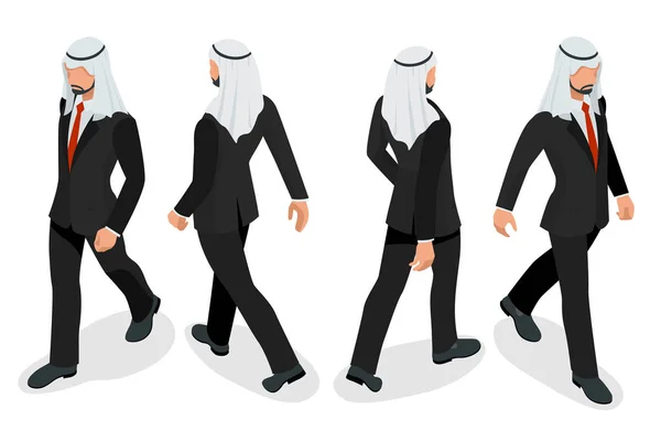 Set di uomo d'affari arabo su sfondo bianco. Posizioni isomiche. Gente dei cartoni. Crea il tuo design per vettoriale — Vettoriale Stock
