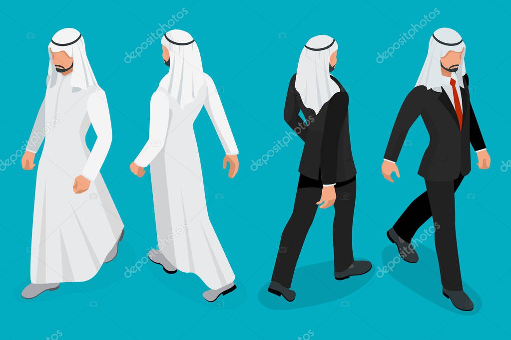 Set of Businessman Arab Man on white background. Isometric character poses. Cartoon people. Create your own design for vector