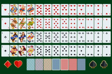 Poker kartları tam izole kart ile yeşil arka plan üzerinde ayarlayın.