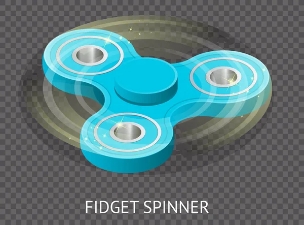 Isometrische 3d vector een blauwe fidget spinner of hand spinner. Speelgoed voor de toegenomen aandacht, spanningshulp op transparante laag zenuwachtig — Stockvector