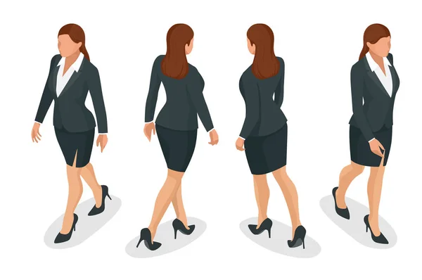 Conjunto de mulheres de negócios elegantes trabalhando em roupas formais. sobre fundo branco. Crie sua pessoa isométrica para ilustrações vetoriais —  Vetores de Stock