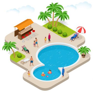 Müslüman kadının mayo. İzometrik Müslüman, İslam, geleneksel giyim erkek üzerinde. Vektör çizim üzerinde beyaz izole.